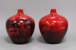 Two Doulton flambe vases