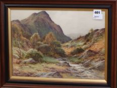 Harry Sticks (1867-1938), Highland landscape with stream, signed, watercolour