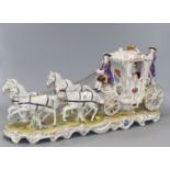 A Continental porcelain horse and carriage length 60cm