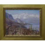 Maud Hall-Neale (c 1870-1950), Continental view with distant mountains, signed, oil on canvas