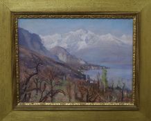 Maud Hall-Neale (c 1870-1950), Continental view with distant mountains, signed, oil on canvas