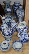 A group of 19th century Chinese and Japanese blue and white vases, vessels, etc. Tallest 25cm