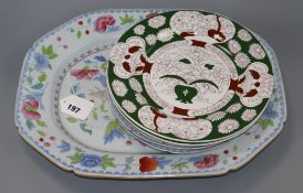 A Mason's meat dish, four matching plates and two others Platter 42cm wide