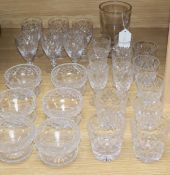 Assorted drinking glasses including rummer