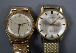A gentleman's mid 20th century steel and gold plated Baume & Mercier manual wind wrist watch and a