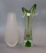 A Darlington frosted glass vase together with a Webbs green bubble vase