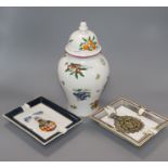 A Richard Ginori for Gucci lidded jar and cover, a Hermes painted ash tray and another