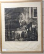 Max Pollak (1886-1970), etching, Prof. Sigmund Freud at his desk, signed in pencil, 69 x 58cm.