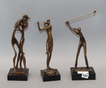 Three modern bronze figures