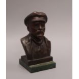 A Russian spelter bust of Lenin, signed C K.P. Nocrao height 21cm