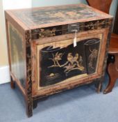 A Chinese wood and lacquer cabinet W.75cm
