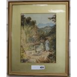 Victorian School, watercolour, Caribbean figures in a garden, bears monogram and dated '97, 30 x