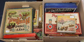 A collection of vintage boxed children's games, including 'Finding the Pole' by Chad Valley,