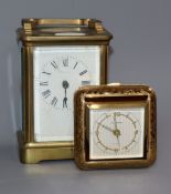 A brass carriage timepiece and a travelling timepiece