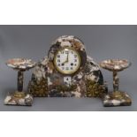 A French Art Deco marble clock garniture