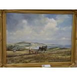 Roderick Lovesey, oil on canvas, Ploughing on the downs, signed, 44 x 60cm