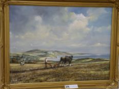 Roderick Lovesey, oil on canvas, Ploughing on the downs, signed, 44 x 60cm