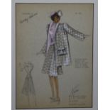 A 1930's American hand tinted printed fashion plate by Pearl Levey Alexander 27 x 20cm