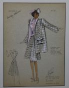 A 1930's American hand tinted printed fashion plate by Pearl Levey Alexander 27 x 20cm