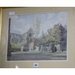 John Doyle, watercolour, View of a cathedral, signed, 40 x 51cm