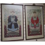 A pair of Chinese hand tinted prints, Ancestor portraits, 85 x 50cm