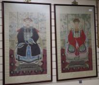 A pair of Chinese hand tinted prints, Ancestor portraits, 85 x 50cm