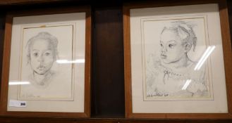 Jill Walker, pair of pencil drawings, Studies of black children, signed and dated '63, 29 x 22cm.
