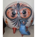 Two Mexican pottery owls by V. Silva