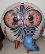 Two Mexican pottery owls by V. Silva