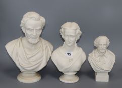 Three 19th century parian busts: Abraham Lincoln, Princess Alexandra, William Shakespeare
