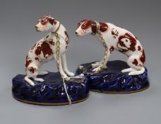 A pair of 19th century English porcelain models of setters tallest 12cm