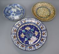 Three Safavid / Qajar dishes largest 30.5cm