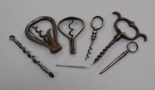 A group of 18th/19th century steel corkscrews