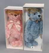 A Merrythought Tea for Two pink with growler bear, boxed and a Merrythought Tuppenny Blue with