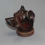 A treen dog's head inkwell height 8cm