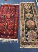 A Caucasian Kazak style runner and a rug 177cm x 94cm, 225cm x 88cm