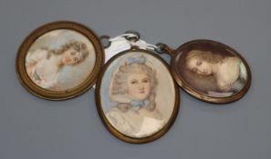 Three assorted miniatures; Marchioness of Hereford, Marian de Rohan & an unnamed lady, largest 7 x