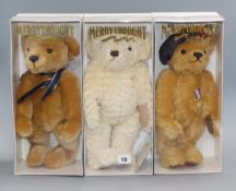 Three Merrythought bears: Make-A-Wish Charity, British Legion bear and Coronation bear with growler,