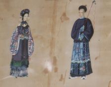 19th century Chinese School, pair of gouache on pith paper, Studies of courtiers, 22 x 13cm each,