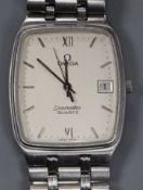 A gentleman's stainless steel Omega Seamaster quartz wrist watch, on Omega bracelet.