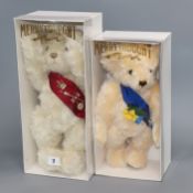 A Merrythought Marie Curie bear and a Merrythought Regal Splendour bear, both boxed with