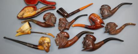 A group of pipes - three Meerschaum and eight briar wood