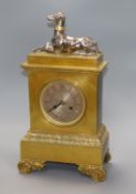 A Regency ormolu mantel clock with greyhound mount height 41cm