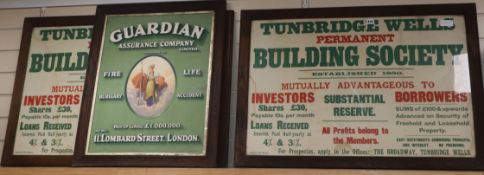 A Guardian Assurance advertising sign and two Tunbridge Wells Permanent Building Society signs
