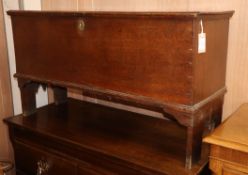 An 18th century oak six plank coffer W.112cm