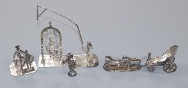 A 19th century Dutch silver miniature model of a horse-drawn carriage and various other miniature