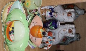 A collection of Carlton Ware and two pottery vases, three animal ornaments