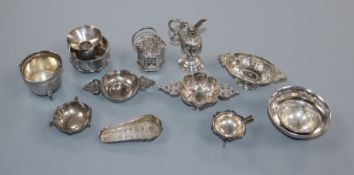 A Dutch miniature white metal ewer, a lantern and eleven other miniature novelties, including two