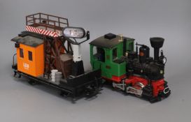 An LGB 0-4-0 steam locomotive 2774, G Gauge, together with track, transformer and rolling stock