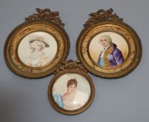 Three early 20th century French oil on ivory miniatures; Lady and gentleman signed Bac/Duval, 8cm